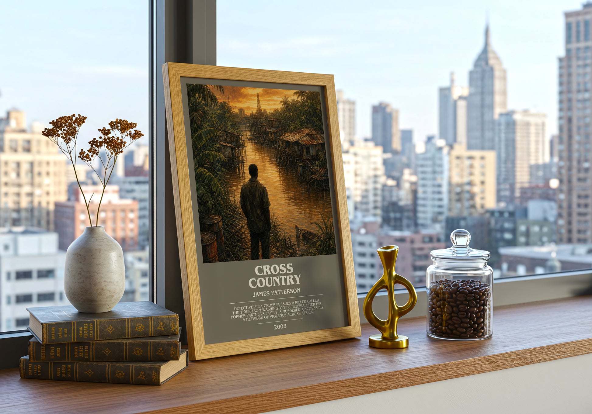 Cross Country bookish print framed by window – literary home decor