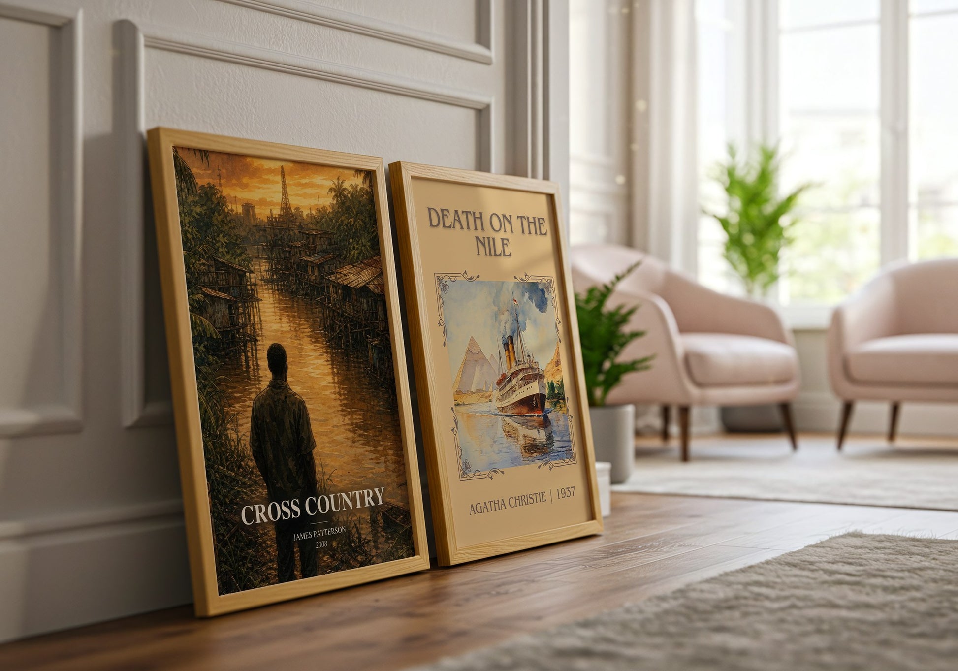 Cross Country watercolour print framed by window – literary home decor