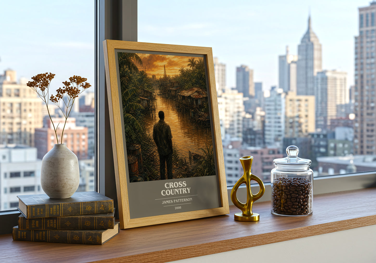 Cross Country book cover print framed by window – literary home decor