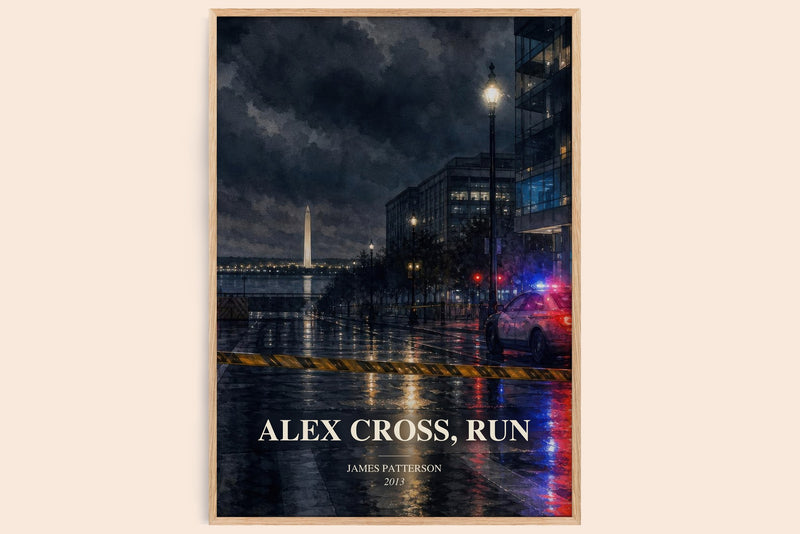 Alex Cross, Run watercolour book poster by James Patterson – framed literary art print
