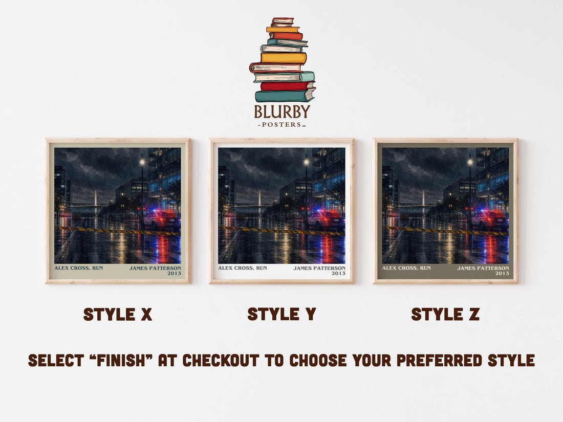 Alex Cross, Run literary print in frame leaning in hallway – thriller wall art (mockup)