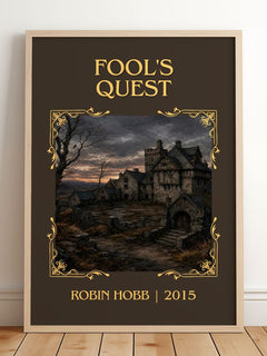Fool's Quest Classic Book Art Print by Robin Hobb – framed print leaning on a wooden floor