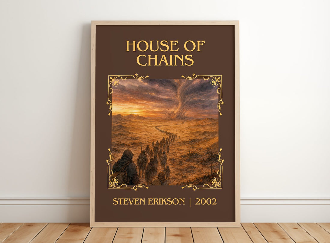 House of Chains Classic Book Art Print by Steven Erikson – framed print leaning on a wooden floor