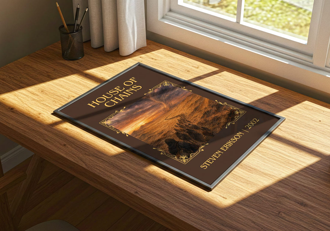 House of Chains Classic Book Art Print by Steven Erikson – print on a sunlit desk