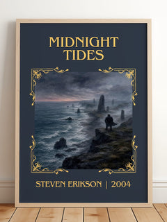 Midnight Tides Classic Book Art Print by Steven Erikson – framed print leaning on a wooden floor