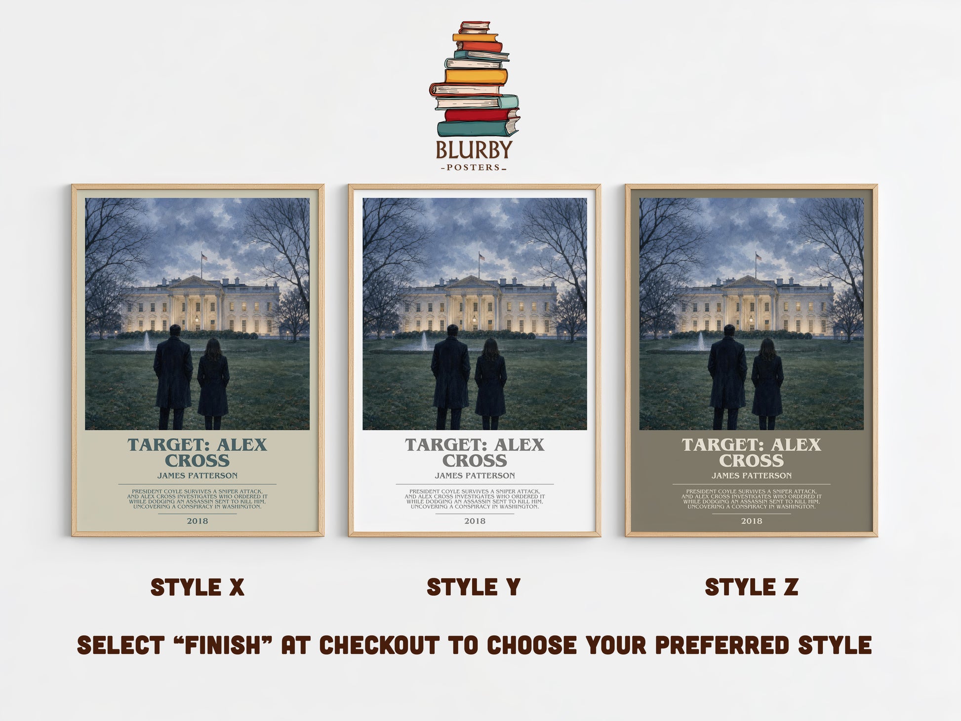 Target: Alex Cross bookish print in frame leaning in hallway – thriller wall art