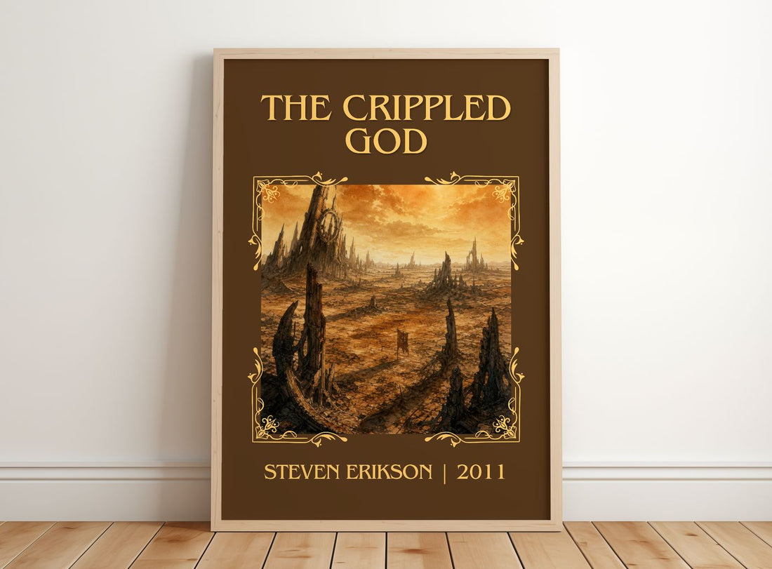 The Crippled God Classic Book Art Print by Steven Erikson – framed print leaning on a wooden floor