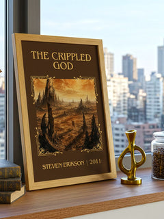 The Crippled God Classic Book Art Print by Steven Erikson – framed print on a city-view windowsill