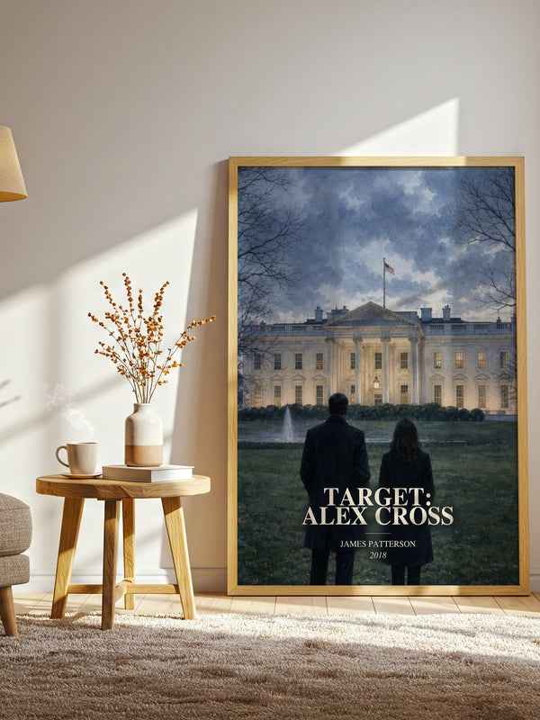 Target: Alex Cross watercolour print in frame leaning in hallway – thriller wall art