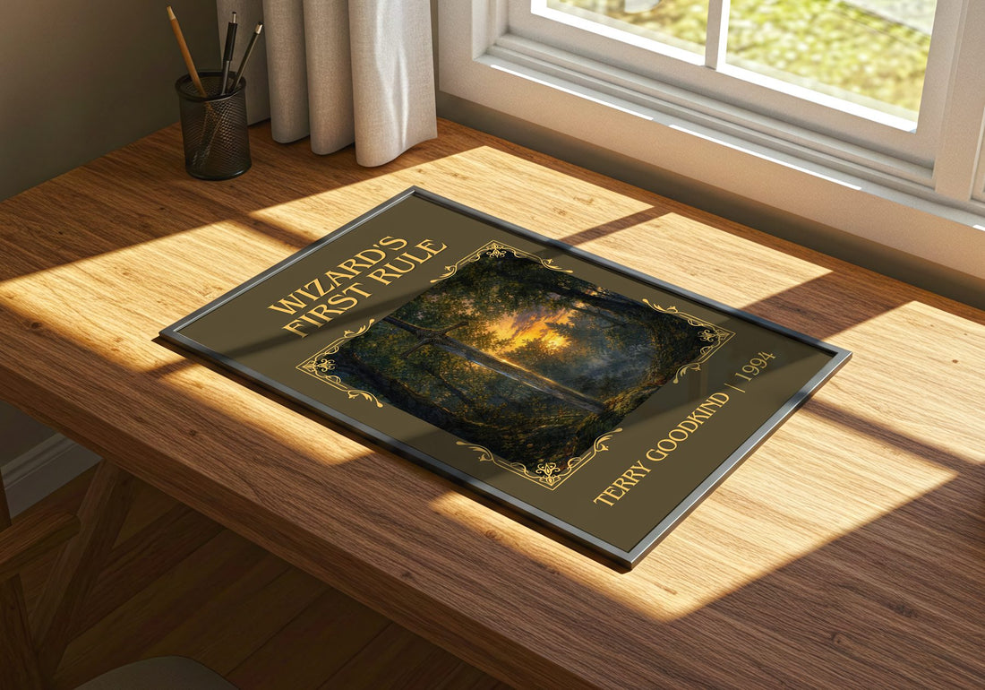 Wizard's First Rule Classic Book Art Print by Terry Goodkind – print on a sunlit desk