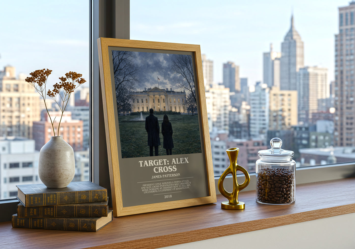 Target: Alex Cross bookish print framed by window – literary home decor