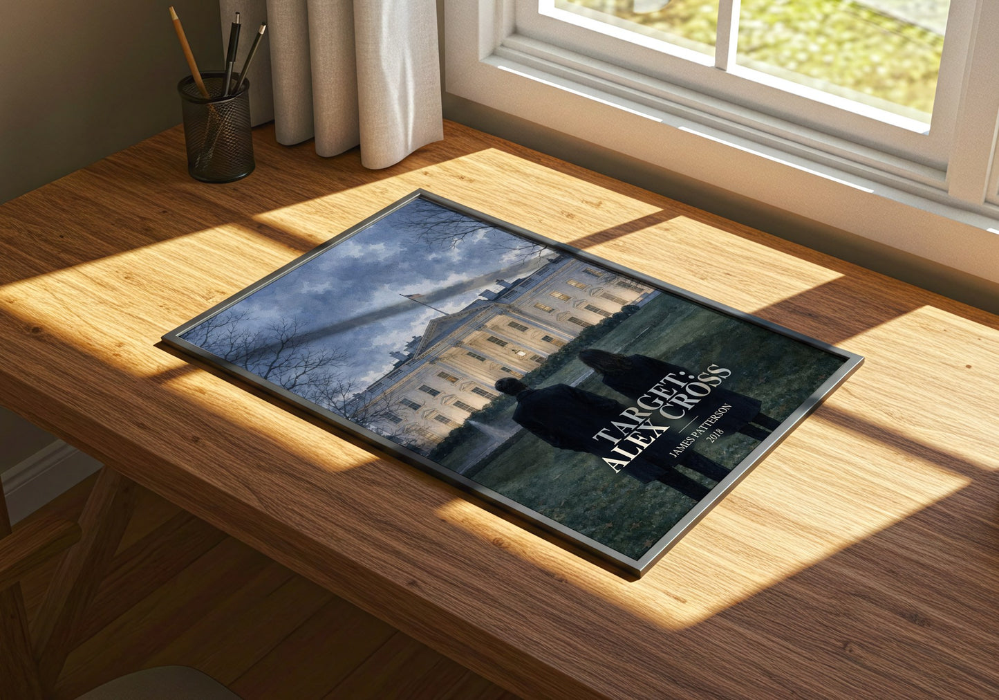 Target: Alex Cross watercolour book poster framed on wall – thriller wall art