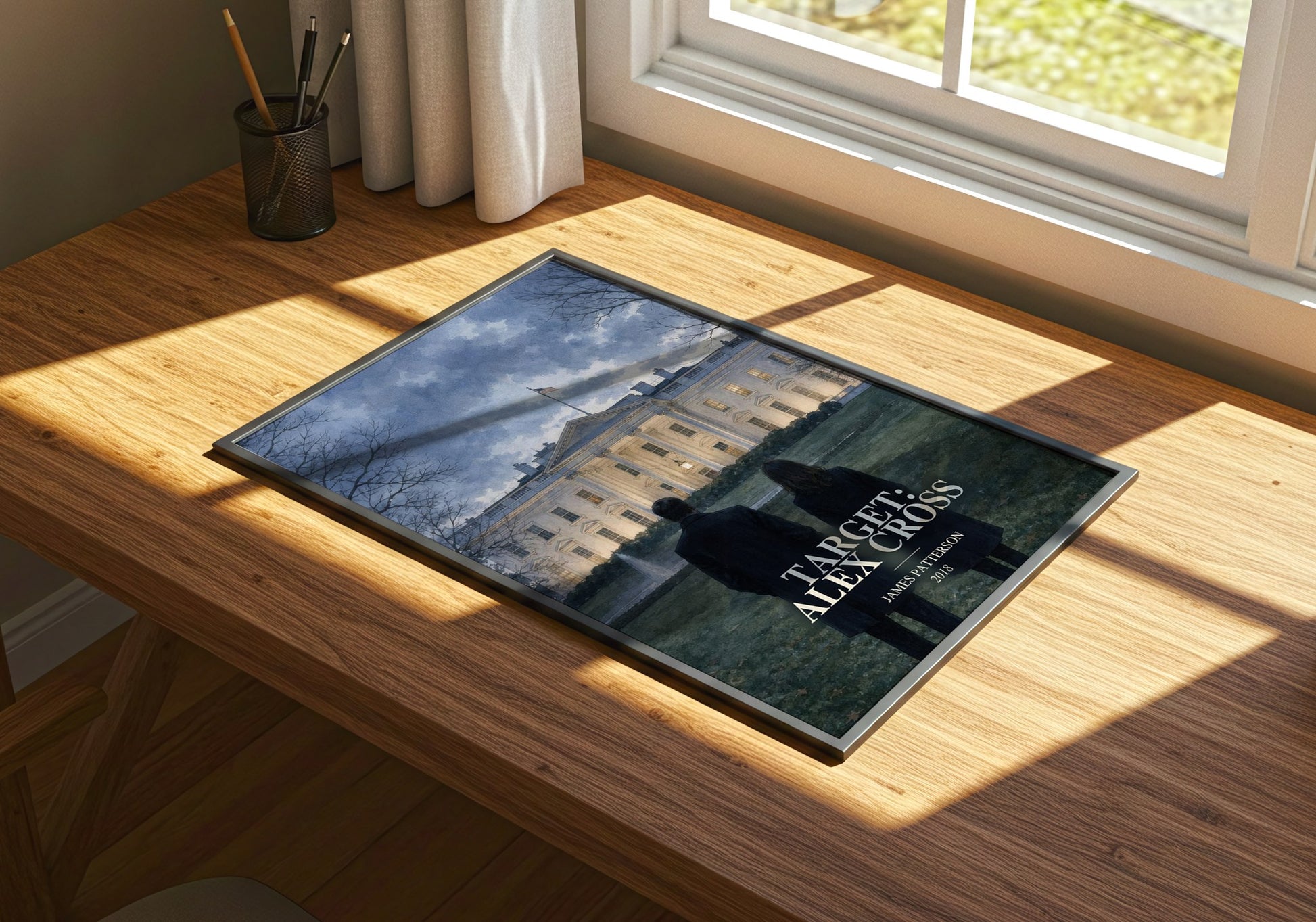 Target: Alex Cross watercolour book poster framed on wall – thriller wall art