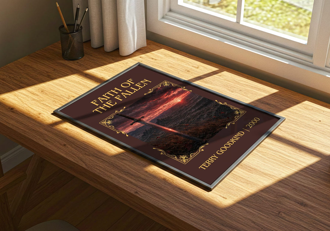Faith of the Fallen Classic Book Art Print by Terry Goodkind – print on a sunlit desk
