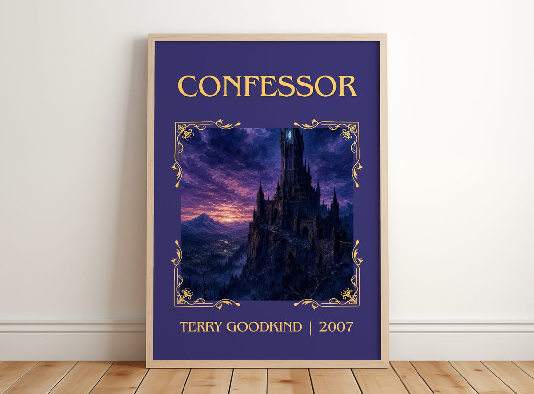 Confessor Classic Book Art Print by Terry Goodkind – framed print leaning on a wooden floor