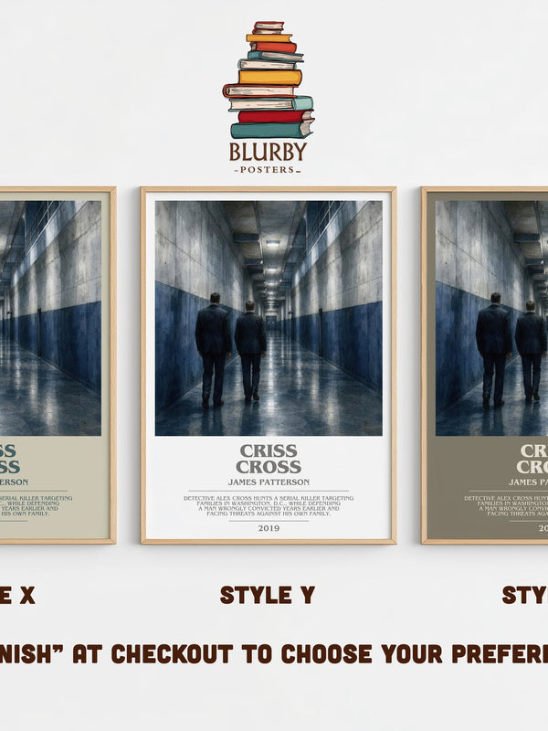 Criss Cross bookish print in frame leaning in hallway – thriller wall art