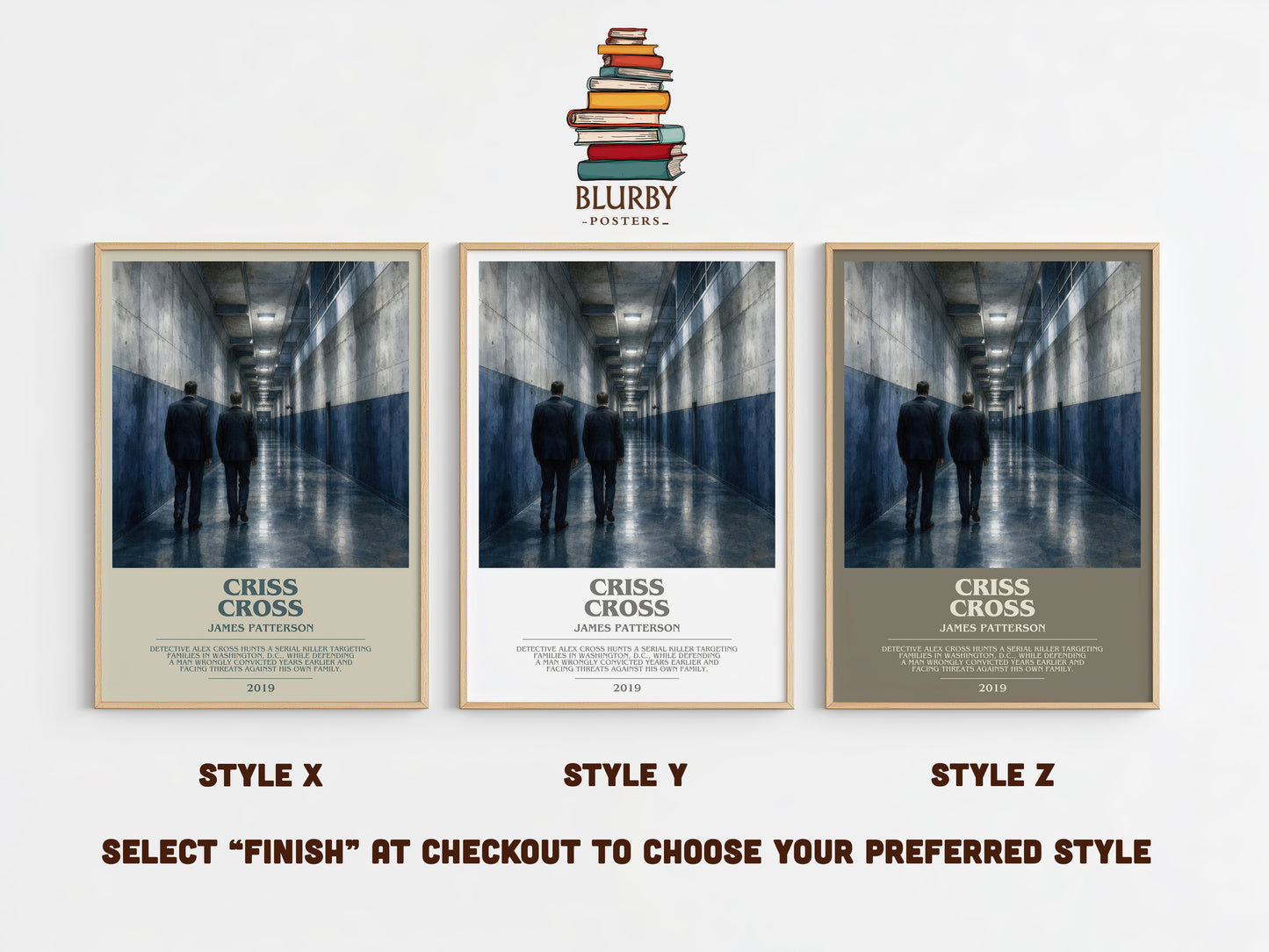 Criss Cross bookish print in frame leaning in hallway – thriller wall art