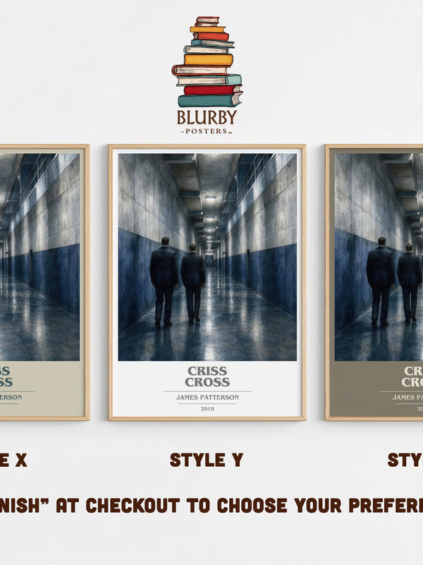 Criss Cross book cover print in frame leaning in hallway – thriller wall art