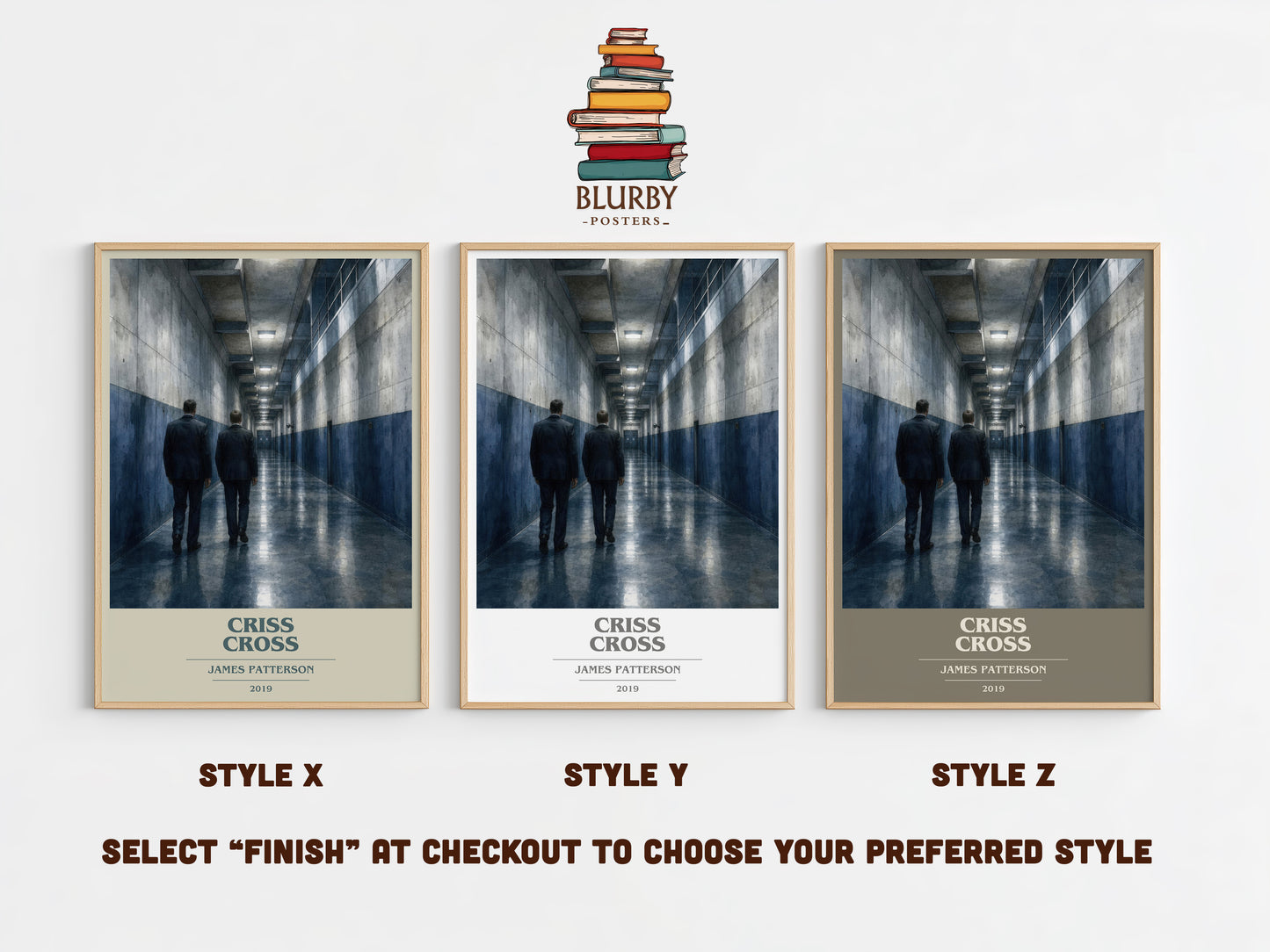 Criss Cross book cover print in frame leaning in hallway – thriller wall art