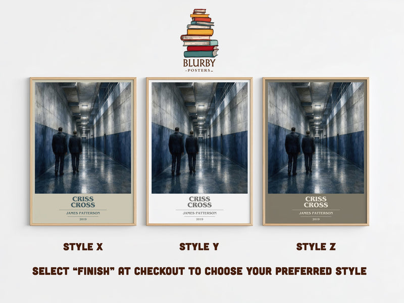 Criss Cross book cover print in frame leaning in hallway – thriller wall art