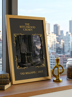 The Witchwood Crown Classic Book Art Print by Tad Williams – framed print on a city-view windowsill