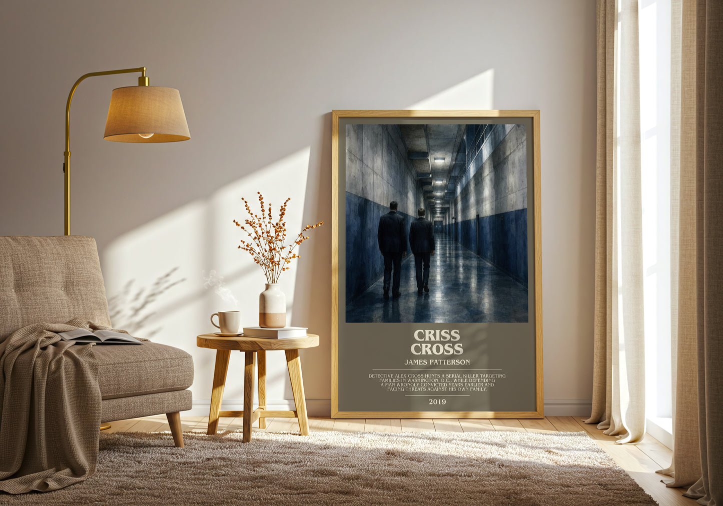 Criss Cross bookish print on bookshelf – James Patterson fan gift