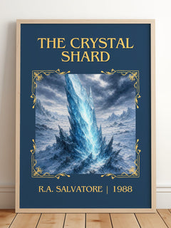 The Crystal Shard Classic Book Art Print by R.A. Salvatore – framed print leaning on a wooden floor