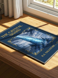 The Crystal Shard Classic Book Art Print by R.A. Salvatore – print on a sunlit desk