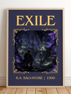 Exile Classic Book Art Print by R.A. Salvatore – framed print leaning on a wooden floor