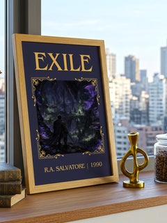 Exile Classic Book Art Print by R.A. Salvatore – framed print on a city-view windowsill