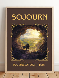Sojourn Classic Book Art Print by R.A. Salvatore – framed print leaning on a wooden floor