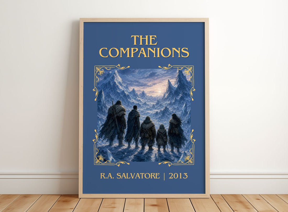The Companions Classic Book Art Print by R.A. Salvatore – framed print leaning on a wooden floor