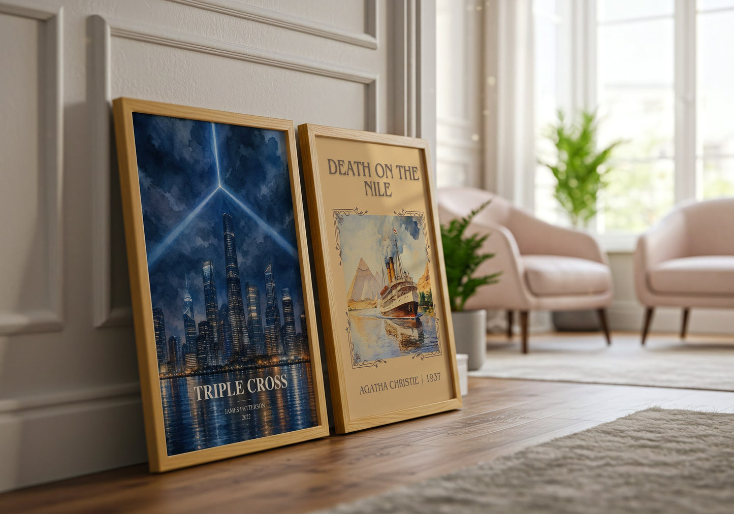 Triple Cross watercolour print framed by window – literary home decor