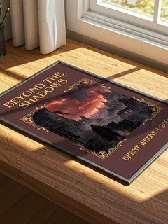 Beyond the Shadows Classic Book Art Print by Brent Weeks – print on a sunlit desk