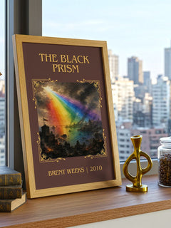 The Black Prism Classic Book Art Print by Brent Weeks – framed print on a city-view windowsill