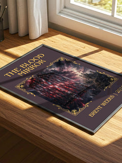 The Blood Mirror Classic Book Art Print by Brent Weeks – print on a sunlit desk