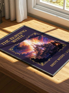 The Burning White Classic Book Art Print by Brent Weeks – print on a sunlit desk