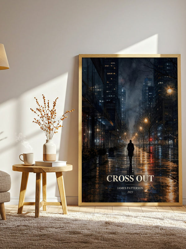 Cross Out watercolour print in frame leaning in hallway – thriller wall art