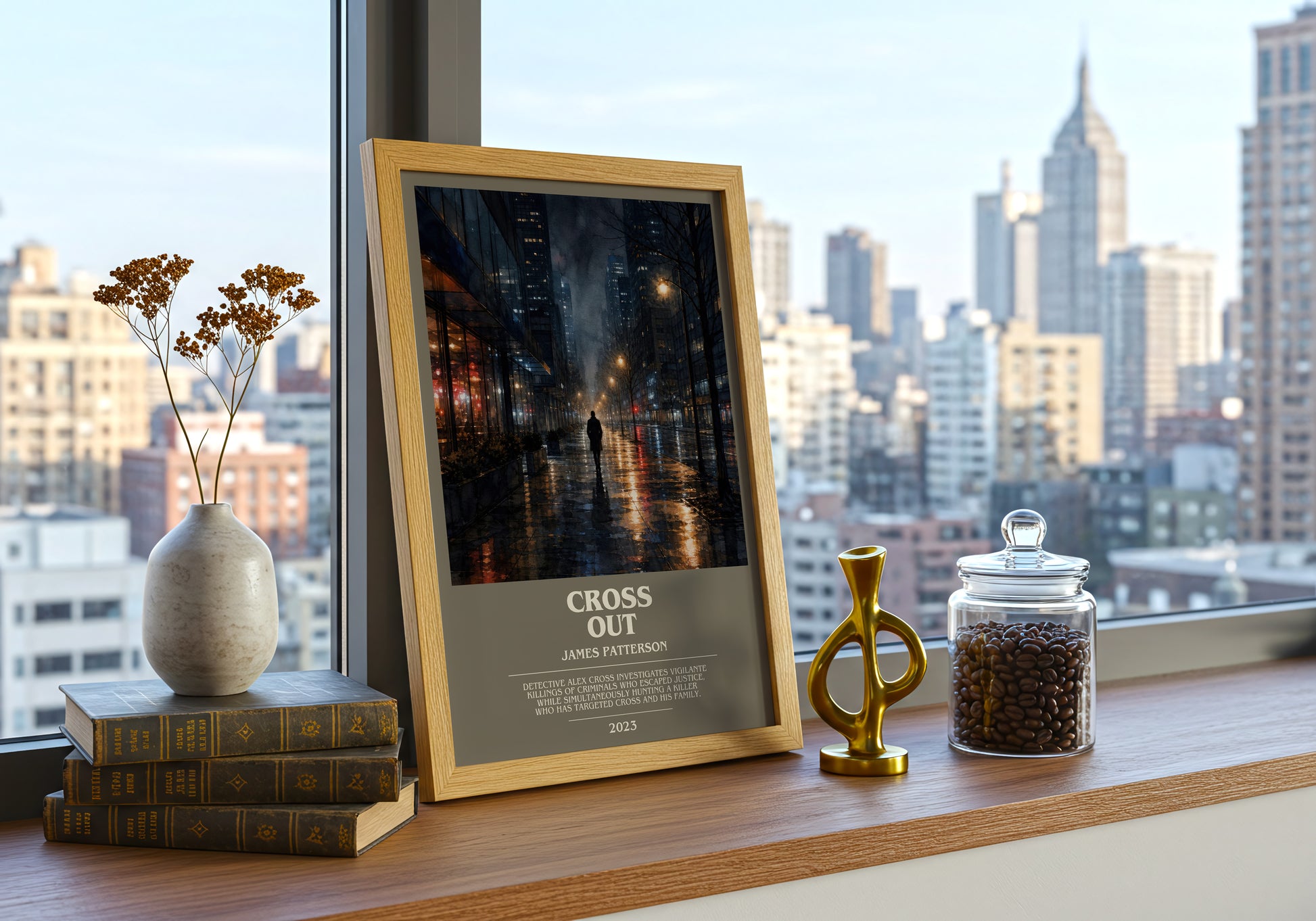 Cross Out bookish print framed by window – literary home decor