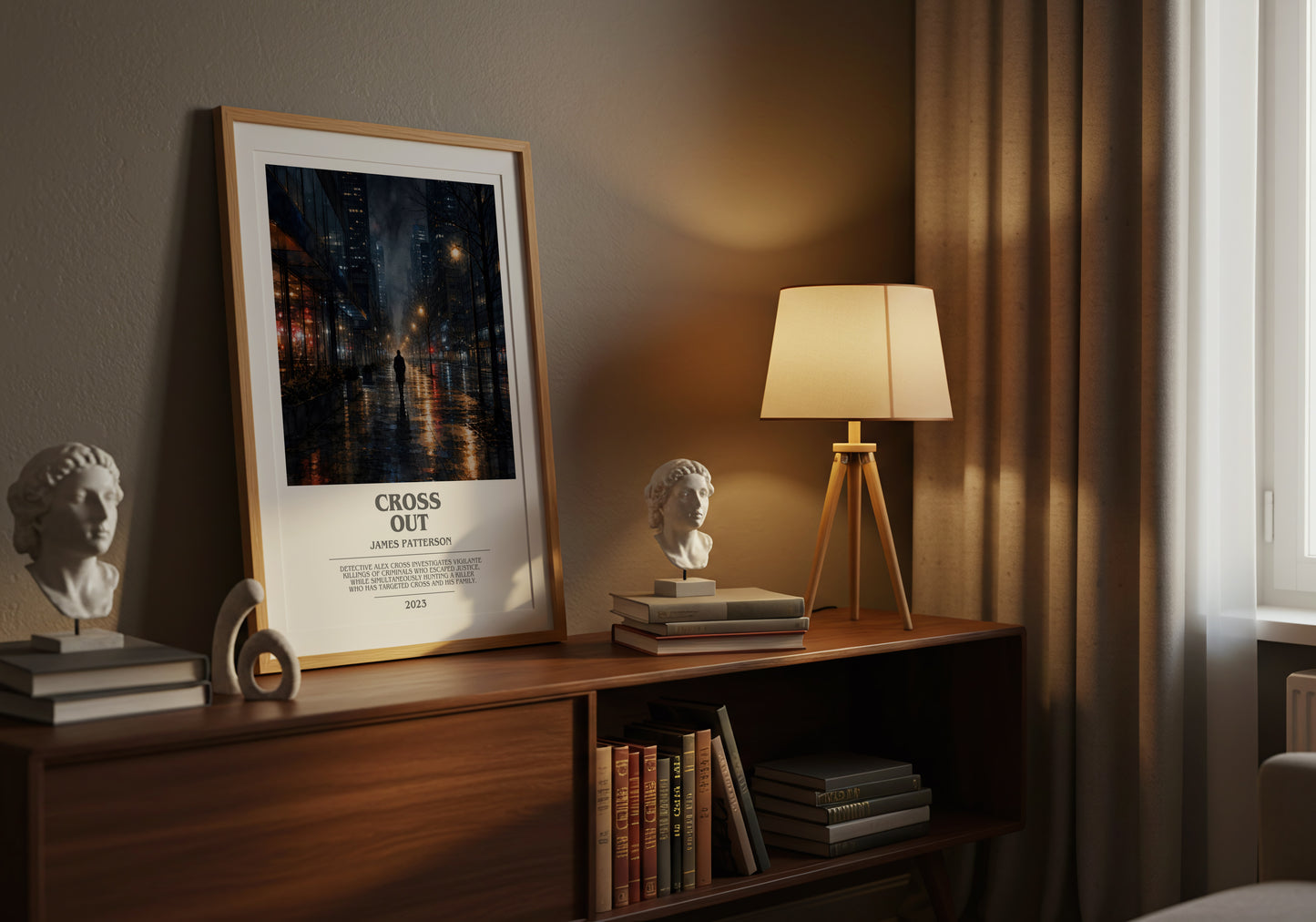 Cross Out bookish book poster framed on wall – thriller wall art
