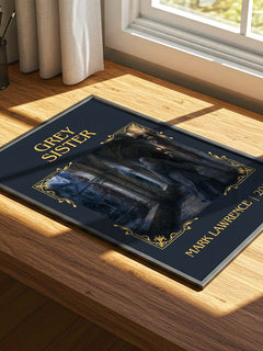 Grey Sister Classic Book Art Print by Mark Lawrence – print on a sunlit desk