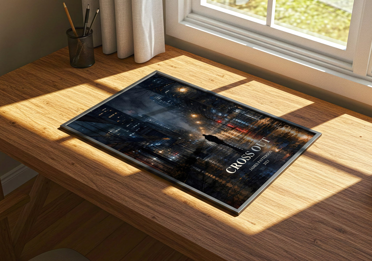 Cross Out watercolour book poster framed on wall – thriller wall art
