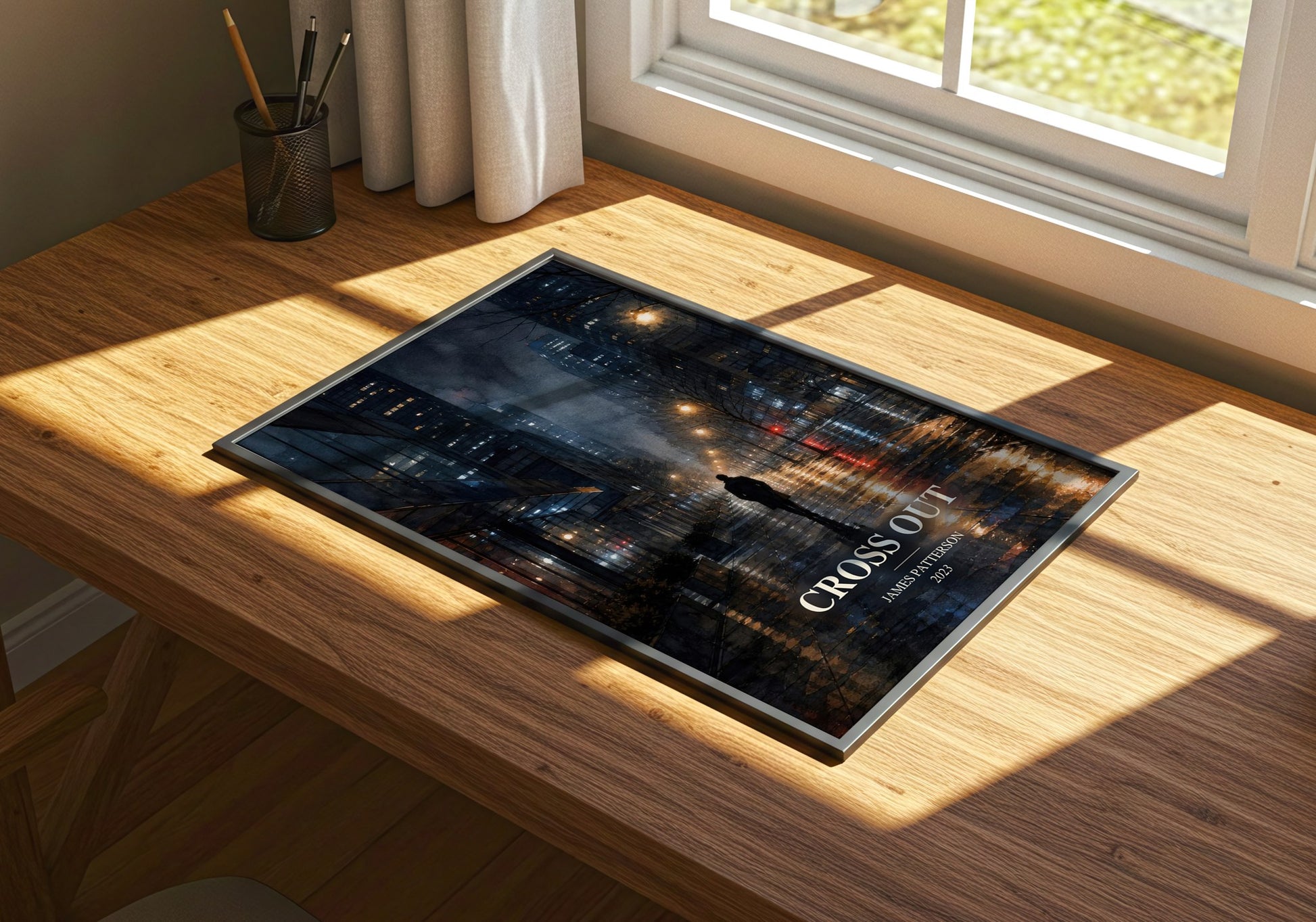 Cross Out watercolour book poster framed on wall – thriller wall art
