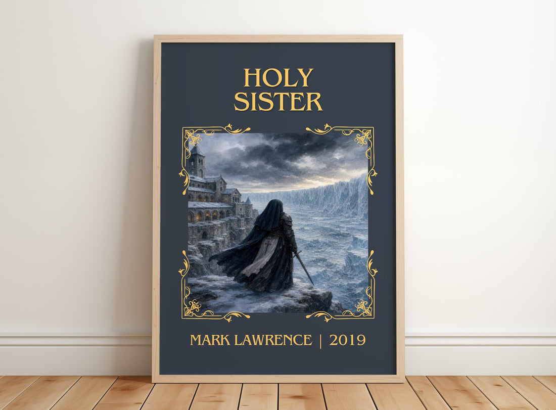 Holy Sister Classic Book Art Print by Mark Lawrence – framed print leaning on a wooden floor