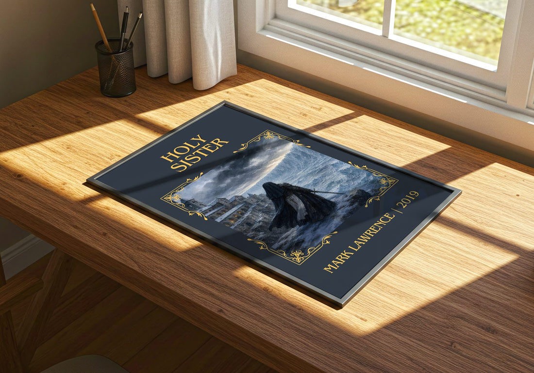 Holy Sister Classic Book Art Print by Mark Lawrence – print on a sunlit desk