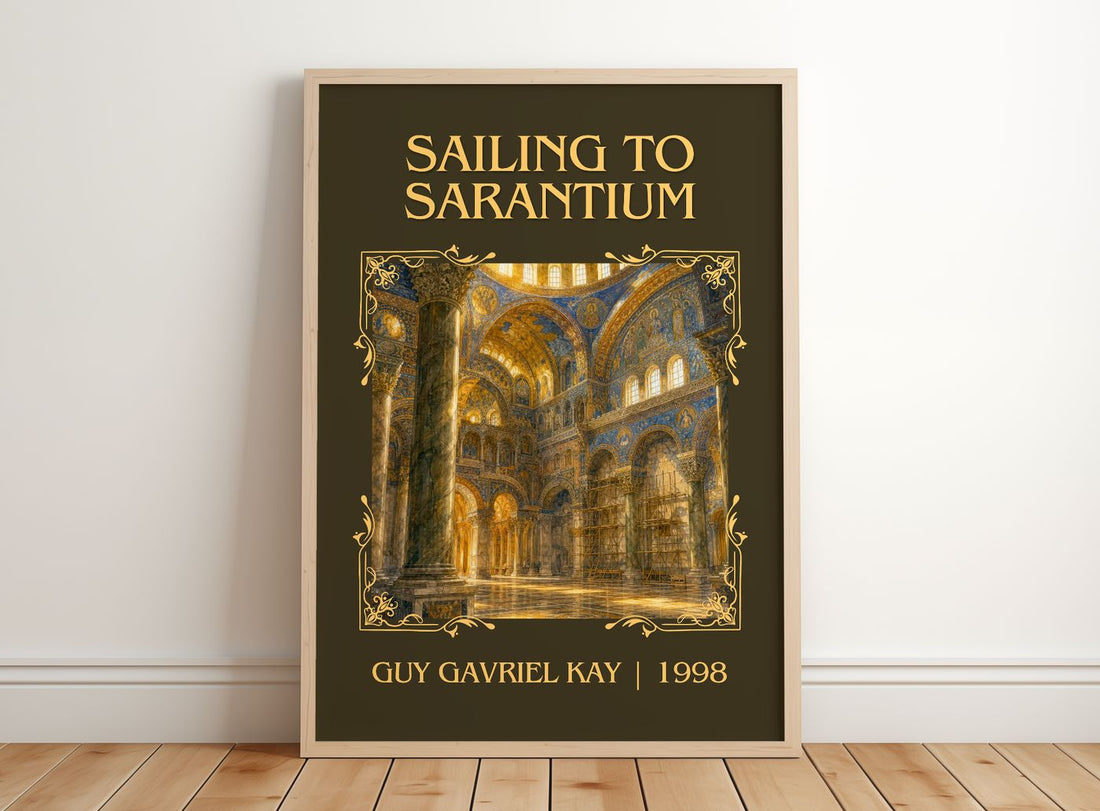 Sailing to Sarantium Classic Book Art Print by Guy Gavriel Kay – framed print leaning on a wooden floor