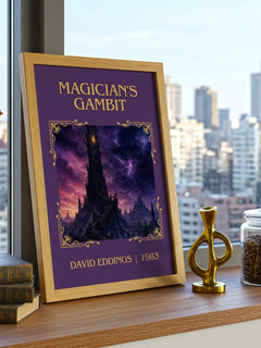 Magician's Gambit Classic Book Art Print by David Eddings – framed print on a city-view windowsill
