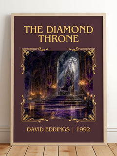 The Diamond Throne Classic Book Art Print by David Eddings – framed print leaning on a wooden floor