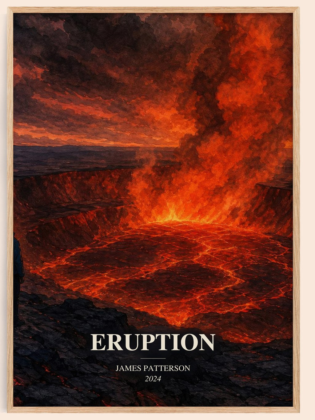 Eruption watercolour book poster by James Patterson – framed literary art print