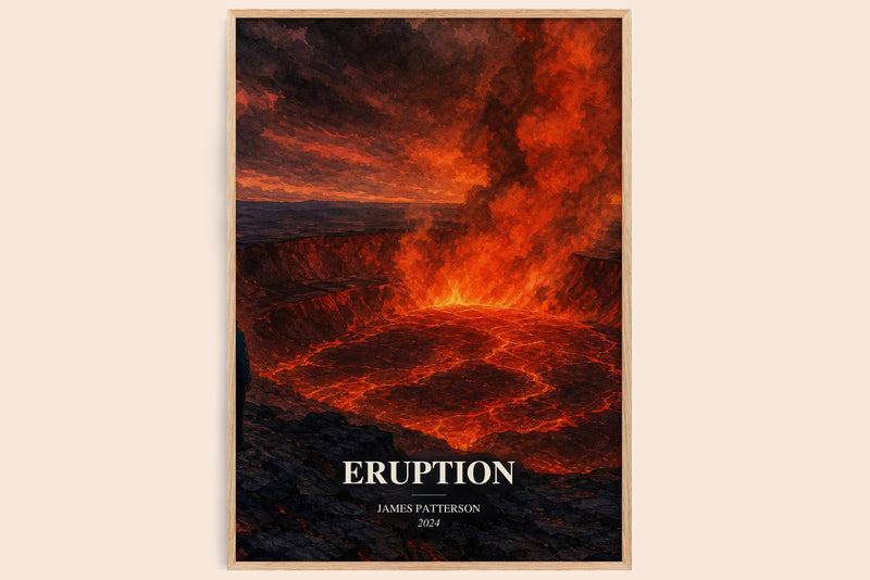 Eruption watercolour book poster by James Patterson – framed literary art print